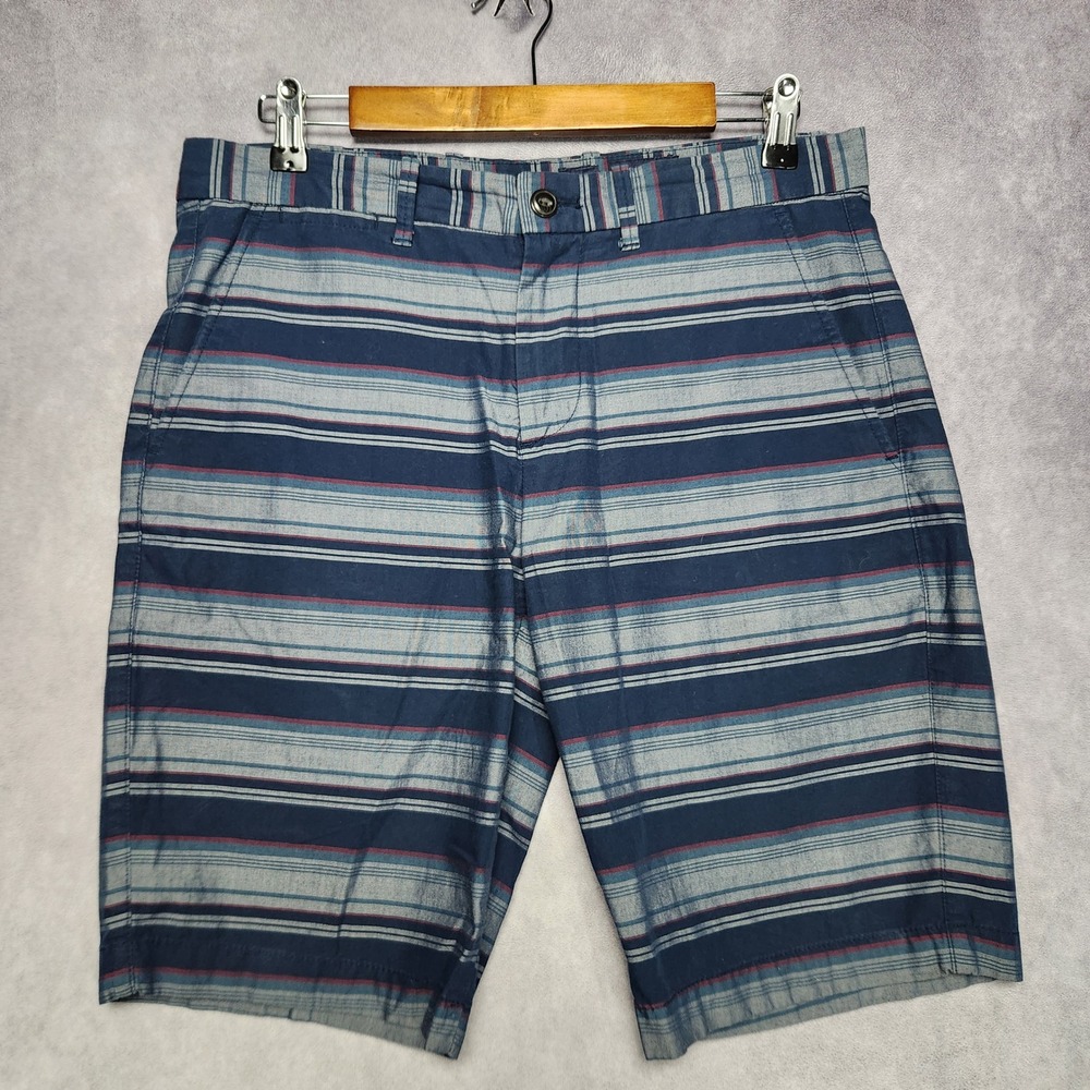 Gap Mens 31 Blue Striped Shorts Cotton Stretch Blend Flat Front Casual‎ Chino